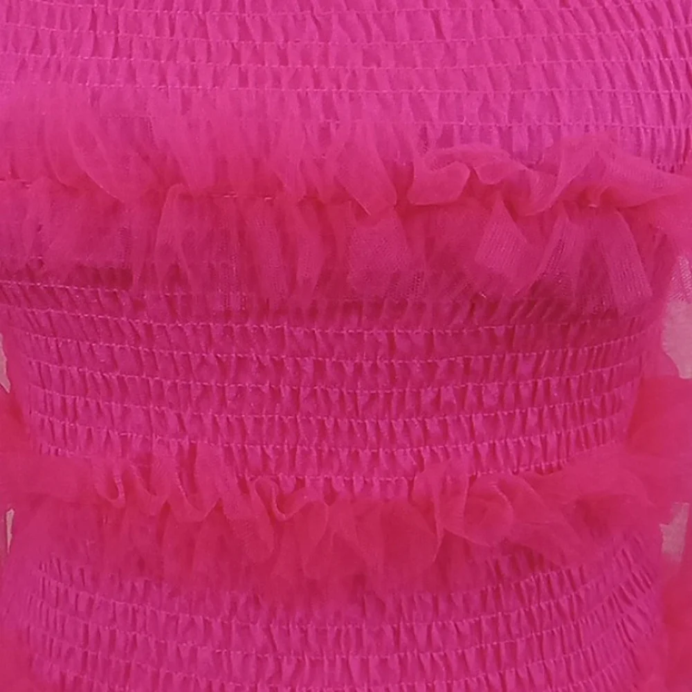 Tea & Cup Hot Pink Tulle Smocked Off Shoulder Top Size Small